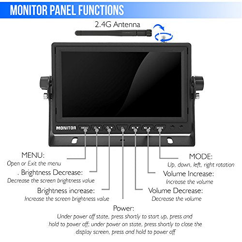 Pyle 7’’ Monitor Vehicle Safety System - Built in 2.4Ghz Antenna Wireless Video Transmitter & Receiver, Waterproof, Single Camera Connectivity with Night Vision, Use for Bus, Truck, Trailer or Van
