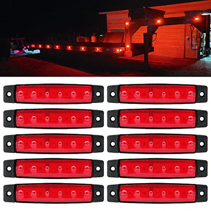 FXC 10x 6 LED Red 3.8 Inch Clearence Truck Bus Trailer Side Marker Indicators Light Tail Taillight Brake Stop Waterproof Lamp 12V - color: Red