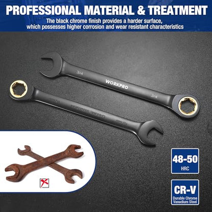WORKPRO 22-Piece Ratcheting Wrench Set, Metric 6-18mm & SAE 1/4-3/4" - style: Regular