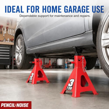 Car Jack Stands 3 Ton Capacity, Adjustable Height and Double Locking, Extra Reinforced Car Lifting Stand, Red, 2 Pack - color: Red