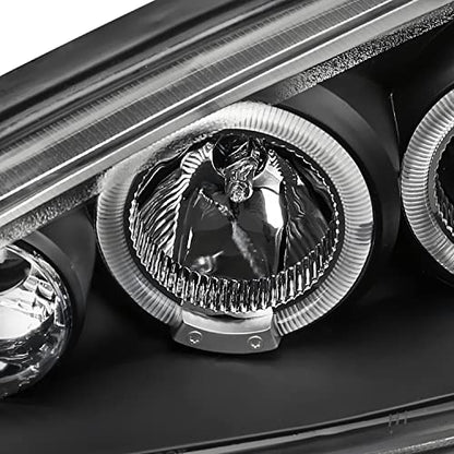 SPEC-D TUNING Black Dual LED Halo Projector Headlights - color: Black Housing Clear Lens