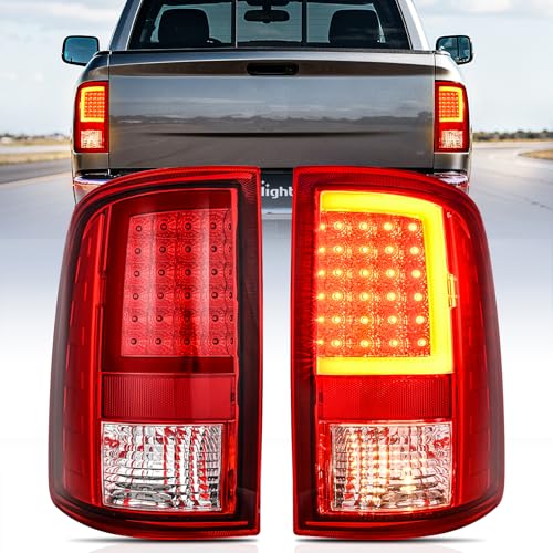 Nilight Taillight Assembly Compatible with 2009 2010 2011 2012 2013 2014 2015 2016 2017 2018 Dodge Ram 1500 2010-2018 Ram 2500 3500 Incandescent Type Upgrade LED Tube Tail Lights Rear Brake Lamps - color: LED Red-C Shape