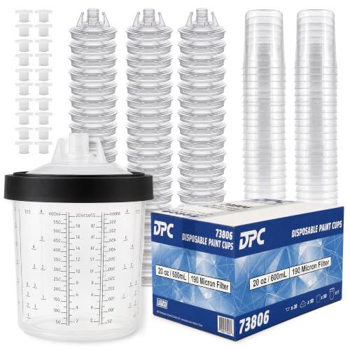 LAUCO Disposable Paint Spray Gun Cups Liners 600ml | 20oz | 190 Micron with Lid System 50 Cup Liners, 50 Lids, 1 Hard Cup w/Retainer Ring and 20 Plugs - Compatible w/Original 1.0 System 73806 - size: 600ml | 20oz | 190 Micron