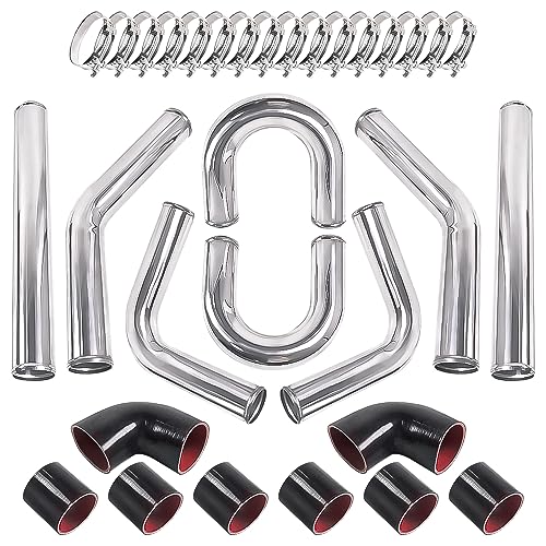 Universal 3" Inch Aluminum Intercooler U-Pipe Kit W/Silicone Hose and Stainless Steel T-Clamps