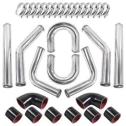 Universal 3" Inch Aluminum Intercooler U-Pipe Kit W/Silicone Hose and Stainless Steel T-Clamps