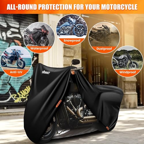 420D Motorcycle Cover Waterproof, Heavy Duty Nano Coating Rain UV 2XL - color: Black, size: 2XL(96"x43.3"x55")