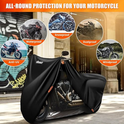 420D Motorcycle Cover Waterproof, Heavy Duty Nano Coating Rain UV 2XL - color: Black, size: 2XL(96"x43.3"x55")