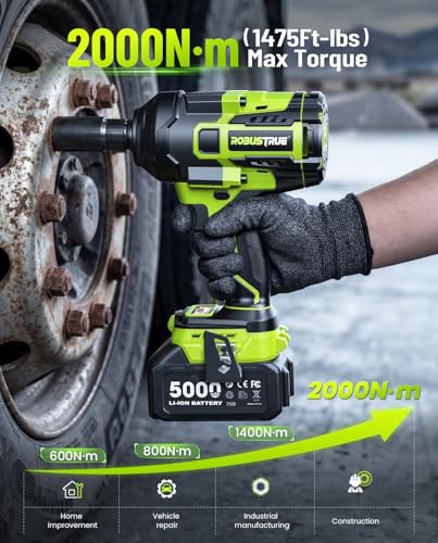 Robustrue Cordless Impact Wrench 1/2 Drive, 1475 Ft-lbs (2000N.m) Torque - size: 2000N.m