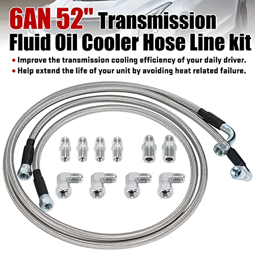 6AN 52" Transmission Fluid Oil Cooler Hose Line kit for GM Chevy Ford GMC Buick Cadillac Cars and Trucks Stainless Steel Braided PTFE Hose - size: 52inch