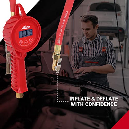 Milton 555e: Precision Digital Tire Inflator, Air Pressure Gauge, Grip-Head Air Chuck, 20" Hose, 1/4" Npt, W/Extreme ± 0.1& Accuracy, 10-120 Psi
