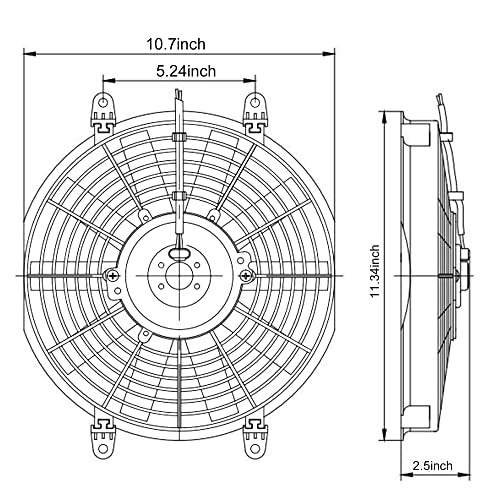 10" inch Electric Cooling Radiator Fan Assembly Reversible Push or Pull Universal Slim 12V Mounting Kit Black