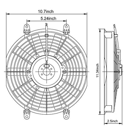 10" inch Electric Cooling Radiator Fan Assembly Reversible Push or Pull Universal Slim 12V Mounting Kit Black