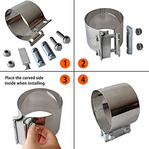 2PCS Exhaust Clamps 5 Inch Butt Joint Exhaust Pipe Muffler Clamp Band Stainless Steel Car Pipes System Connection for Cars - size: 5IN 2PCS Butt Joint Clamps