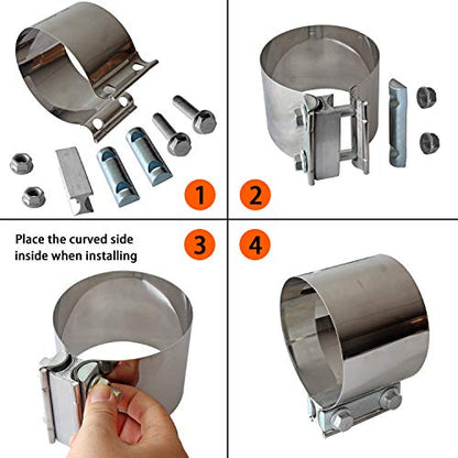 2PCS Exhaust Clamps 5 Inch Butt Joint Exhaust Pipe Muffler Clamp Band Stainless Steel Car Pipes System Connection for Cars - size: 5IN 2PCS Butt Joint Clamps