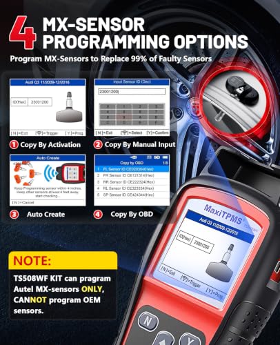 Autel TS508WF TPMS Programming Tool, 2026 WiFi Ver of TS508 TS501PRO TS408S, Tire Pressure Monitor, Program MX-Sensors 315/433MHz, Relearn Activate All Sensors, TPMS Scan Tool Read & Clear DTCs