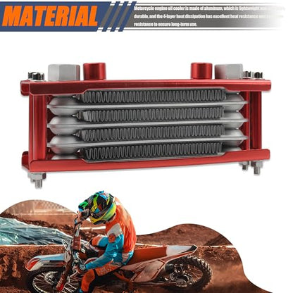 Motorcycle Oil Cooler,Engine Cooling Radiator Compatible with 50cc 70cc 90cc 110cc 125cc 140cc ATV Go Kart Off Road-Red - color: Red