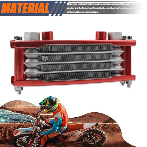 Motorcycle Oil Cooler,Engine Cooling Radiator Compatible with 50cc 70cc 90cc 110cc 125cc 140cc ATV Go Kart Off Road-Red - color: Red