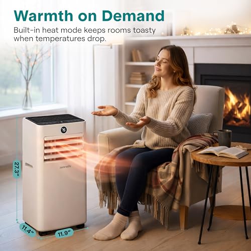 SereneLife 8000 BTU Portable Air Conditioner & Heater with WiFi, 4-in-1 Cooling, Heating, Fan & Dehumidifier, 24-H Timer, Covers 350 Sq Ft, for Bedroom, Home & Office, Includes Window Kit & Remote