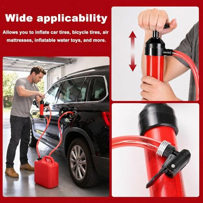 Car Siphon Fluid Transfer Pump, Multi-Use Manual Siphon Fuel Transfer Pump Kit with Air Hose, Portable Hand Inflation Pumps Fluid Extractor for Gas Oil Gasoline Water