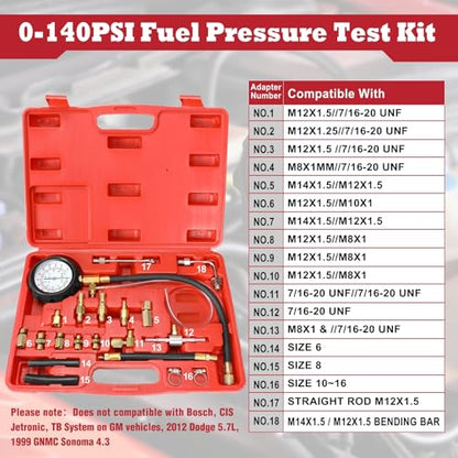 BETOOLL 0-140PSI Fuel Injector Injection Pump Pressure Tester Gauge Kit Car Tools (Master) - size: Master