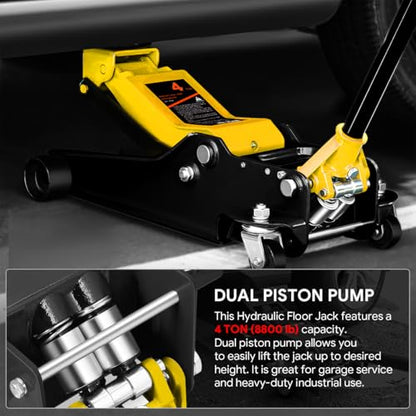 DNA Motoring Low Profile Hydraulic Trolley Service/Floor Jack, 4 Ton (8000 lbs) Capacity, Lifting Range 4.5"-20", Yellow, TOOLS-00307-YL - color: Yellow, style: 4 ton