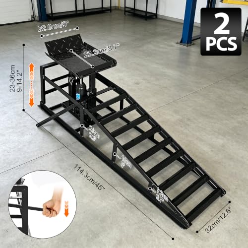 Heavy Duty Hydraulic Car Ramp 2 PCS, 11050LBS 5T Car Ramps with Hydraulic Jack, Steel Car Ramps for Oil Changes High Lift 9"-14.6" Black - color: Black-45.5l*13w*14.6h