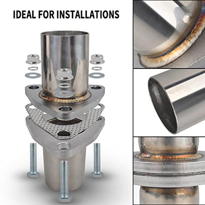 Exhaust Flange Bolts Quick Fix Repair Pipe Kit w/Gasket & Hardware, 2'' Inch ID 3 Bolts T304 Stainless Steel Universal Flange Replacement Kit - size: 2"ID-3 Bolts