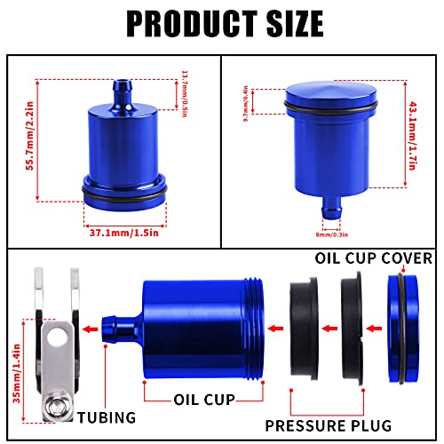 Universal Motorcycle Aluminum Brake Fluid Reservoir Oil Cup Fit For Yamaha Kawasaki Honda Suzuki BMW and more （Blue) - color: blue