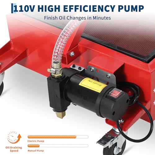 Garvee 20 Gal Electric Oil Drain Pan with 110V Pump, Low Profile Design - color: Red, size: 20 Gal + Electric