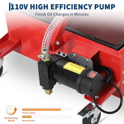 Garvee 20 Gal Electric Oil Drain Pan with 110V Pump, Low Profile Design - color: Red, size: 20 Gal + Electric