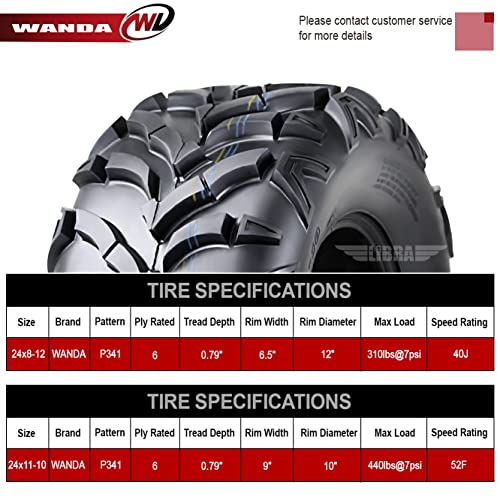 WANDA Set 4 New ATV Tires 24x8-12 Front & 24x11-10 Rear /6PR -10151/10245 - size: 24X8-12&24X11-10