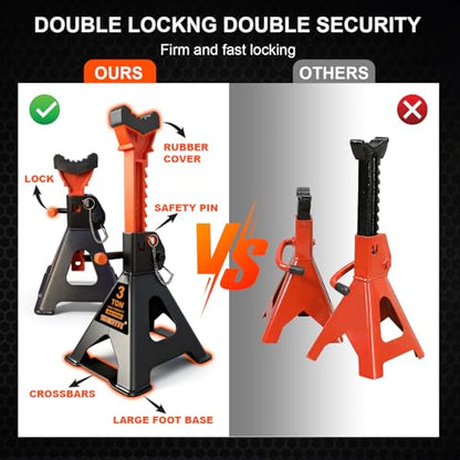 3 Ton (6,600 LBs) Jack Stands with Crossbars,Double Pin Locking,Rubber Cover,Large Foot Base,12"-16" Adjustable Height,Heavy Duty Car Jack Stands,Lifting SUV,MPV,Pickup Truck,ATV/UTV,2 Pack - color: orange-upgraded, size: 3ton Load Capacity