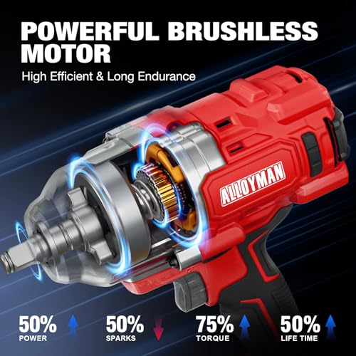 Alloyman Cordless Impact Wrench 1500 FT-LBS(2000N.M),1/2" High Torque - size: 1500Ft-lbs /2x Battery