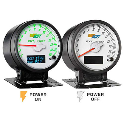GlowShift 3in1 White 1500F Pyrometer EGT w/Digital Boost & Temp Gauge Kit