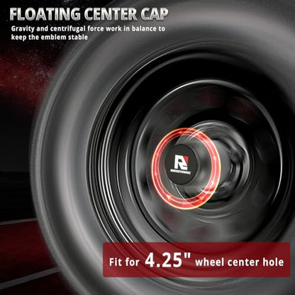 RTrhinotuning 4.25" Floating Wheel Center Caps Stainless Steel Self-Leveling Emblem Trailer Hub Caps Push Through Truck Rim Center Caps Black 4.29" Height 4 PCS - color: Black, size: 4.25" Center Hole, 4.29" Height