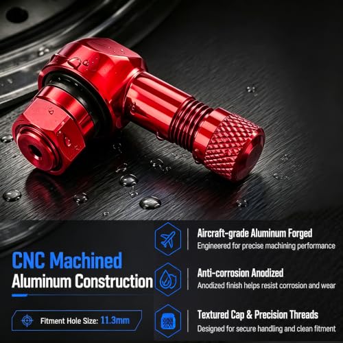 90° Tire Valve Stems 11.3mm Aluminum Forged for Scooter E-Bike ATV - color: Red