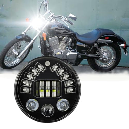 CHUSYYRAY 7'' Round Compatible with Honda Shadow Spirit 1100 750 LED Motorcycle Headlight Assembly for Off Road, High Low Beam DRL Turn Signal, DOT Approved, 10000LM 6500K White, 1PCS