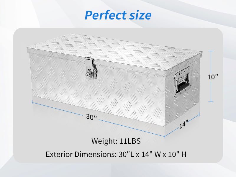 30 Inch Aluminum Truck Bed Tool Box with Side Handles, Lock - color: Silver, size: 30"