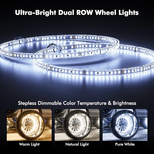 Ehaho 17" Super Bright Double Row Pure White Wheel Lights, Wheel Ring Lights with Remote Control and Turn & Braking Signal Compatible with Various Trucks SUV Car（4PCS） - size: 4 Wheel-17" 2-Row Pure White