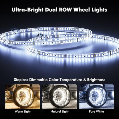 Ehaho 17" Super Bright Double Row Pure White Wheel Lights, Wheel Ring Lights with Remote Control and Turn & Braking Signal Compatible with Various Trucks SUV Car（4PCS） - size: 4 Wheel-17" 2-Row Pure White