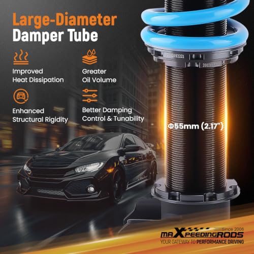 maXpeedingrods T6 Upgraded Coilovers for Chevy Camaro 2010-2015, 24 Levels Damper Adjustable Coilovers Suspension Kit Strut, Height Adjustable Shock Absorber Lowering Kits Blue