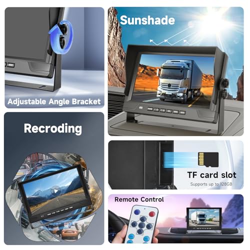 4 Channel 9 inch IPS Backup Camera System with Monitor for Tracks, RVs, Tractors, Bus, CementTruck, HD 1080P Wired Reverse Camera Waterproof Night Vision 4 Cameras Support Recording, Plug and Play