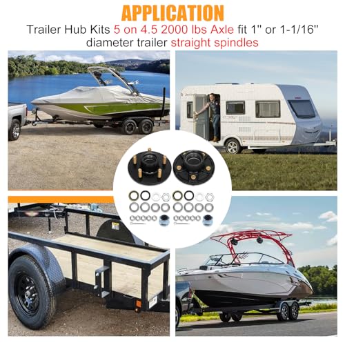 5 Lug Trailer Hub 2000Lbs, Fits 1"/1-1/16" Straight Spindle, 5x4.5 Boat Axle 2Pk - style: 5 on 4.5" Trailer Hub Kit for 2,000 lb Axle