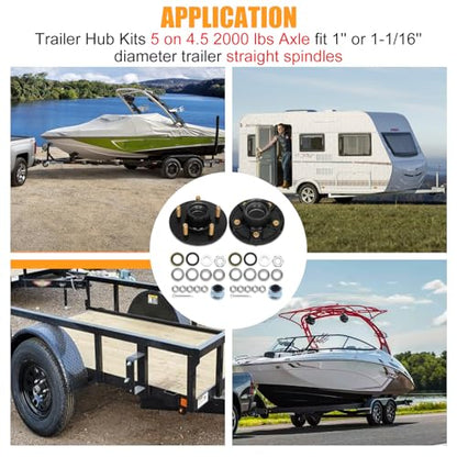 5 Lug Trailer Hub 2000Lbs, Fits 1"/1-1/16" Straight Spindle, 5x4.5 Boat Axle 2Pk - style: 5 on 4.5" Trailer Hub Kit for 2,000 lb Axle