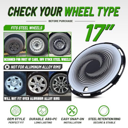 17" Universal Hubcaps Full Coverage for Steel Wheels, Black Cloud Flow - color: Black-Cloud Flow, size: 17 Inch