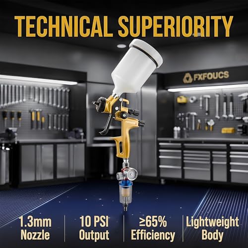 HVLP Air Spray Gun Kit 1.3mm, Professional Automotive Paint Sprayer - color: Golden, size: 1.3mm