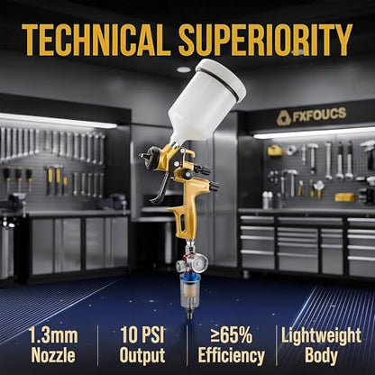 HVLP Air Spray Gun Kit 1.3mm, Professional Automotive Paint Sprayer - color: Golden, size: 1.3mm