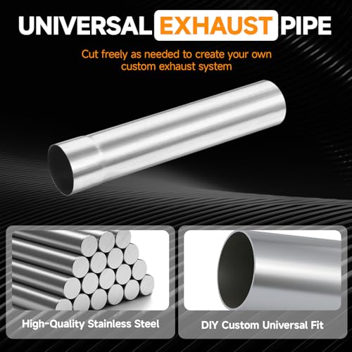A-KARCK Straight Exhaust Pipe 2" OD, Stainless Steel 20" Long Mandrel Exhaust Tube - size: 2.0", style: 20 INCH