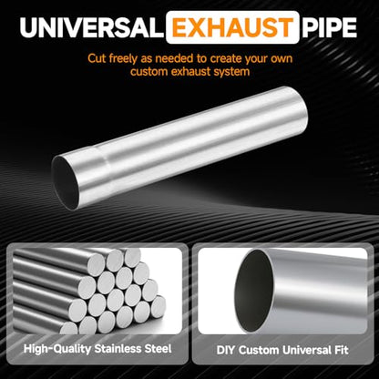 A-KARCK Straight Exhaust Pipe 2" OD, Stainless Steel 20" Long Mandrel Exhaust Tube - size: 2.0", style: 20 INCH