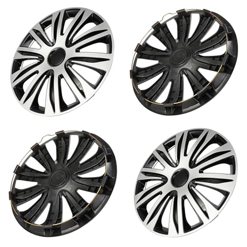 SCITOO Fit 17 Inch Hubcaps 4X Black & Silver Wheel Cover Universal-Fit